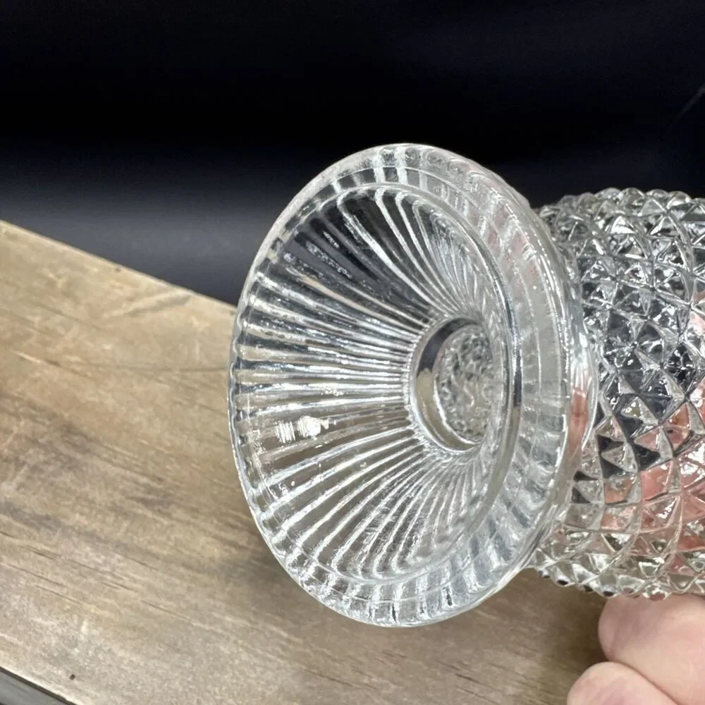 Vintage 1970’s Avon Diamond Cut Clear Glass Footed Votive Candle Holder 3.5”H